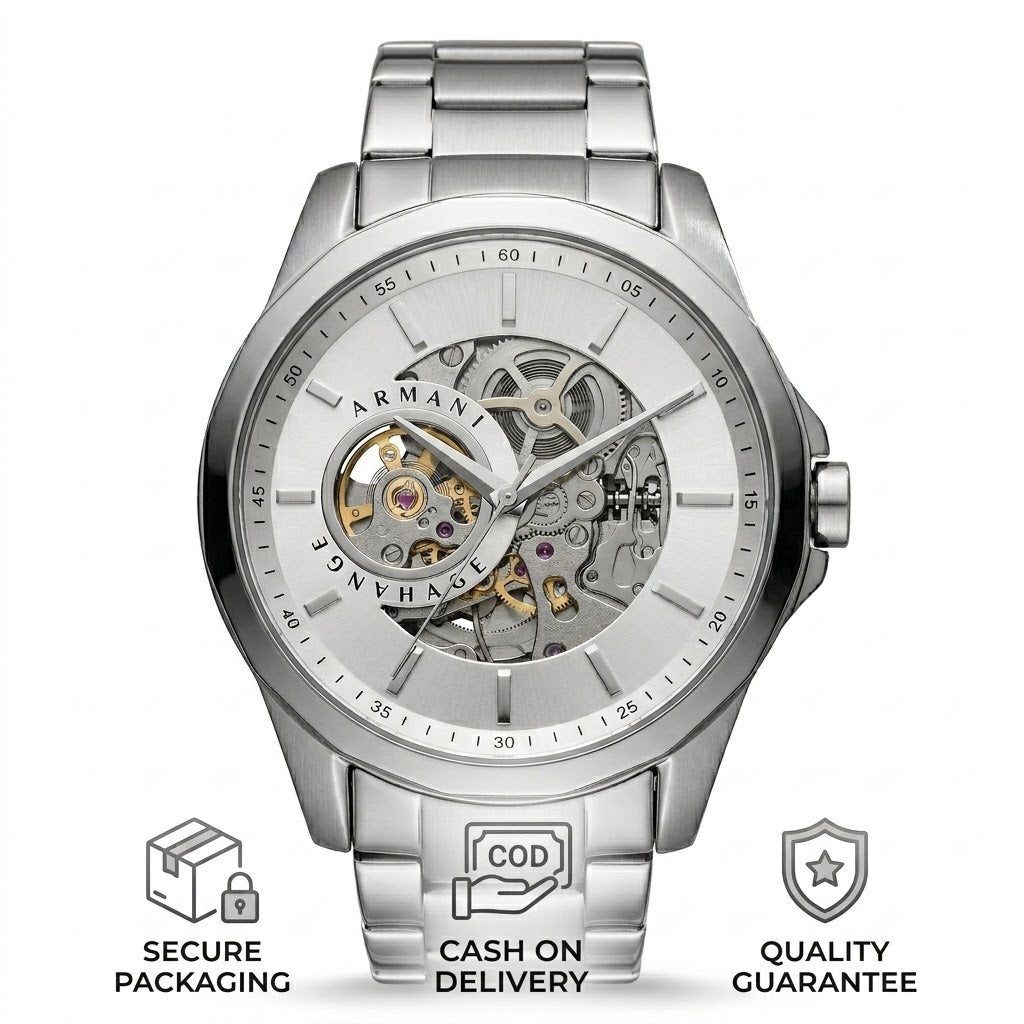 Emporio Armani Silver-Tone Stainless Steel Bracelet and Links Texture