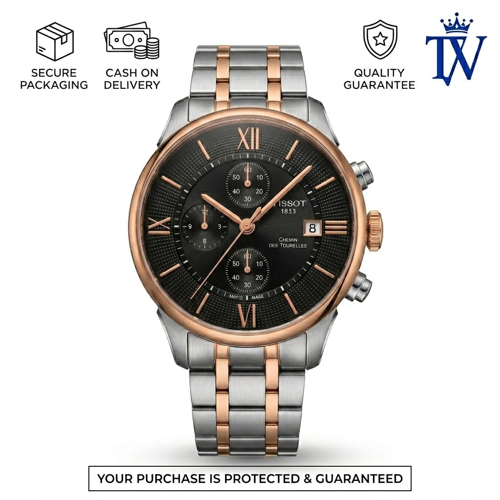 Tissot Chemin Des Tourelles 1853 Inspired Chronograph Watch | Black Dial Two-Tone Edition 2.
