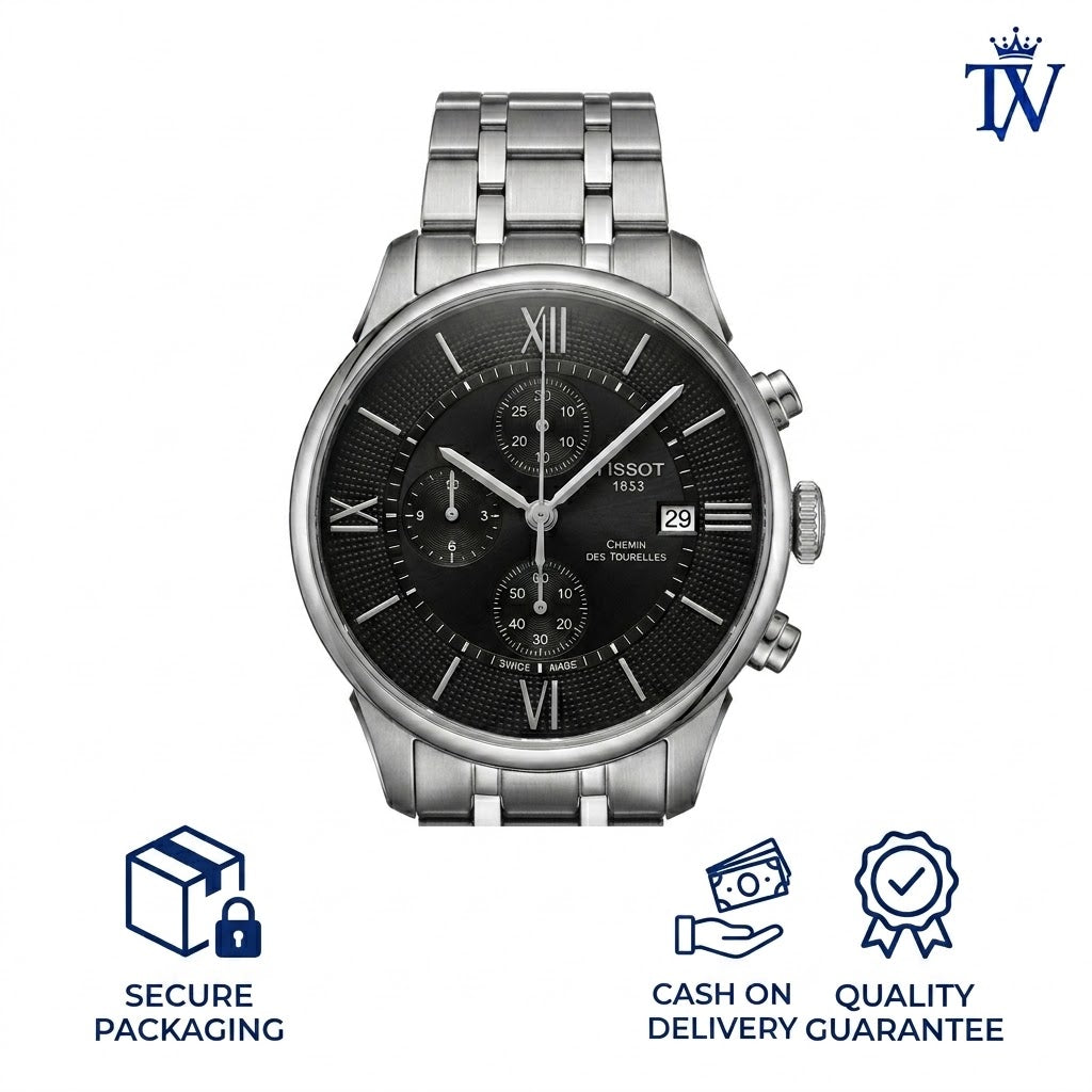 Tissot Chemin Des Tourelles Automatic Chronograph Black Dial Watch | Premium Master Copy
