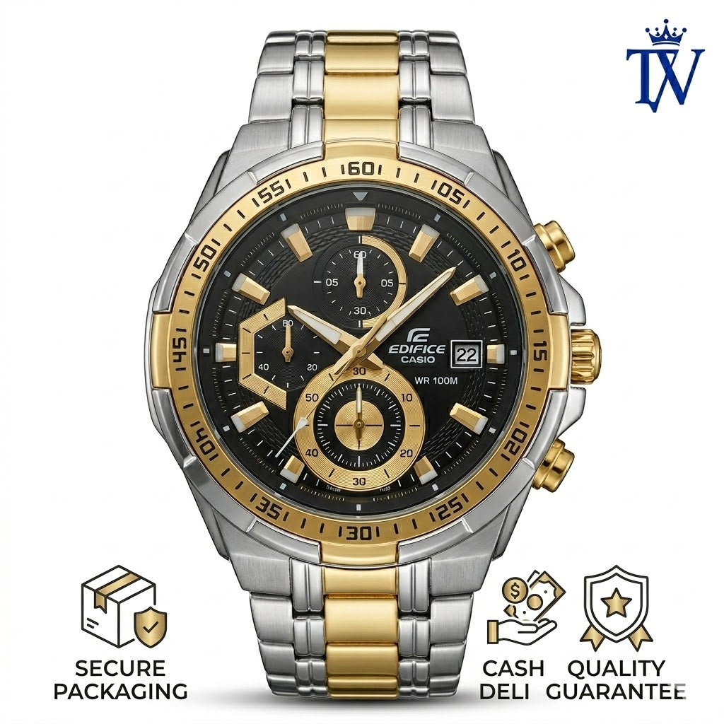 Casio Edifice EFR-539SG Gold-Plated Bezel and Stainless Steel Case Close-up