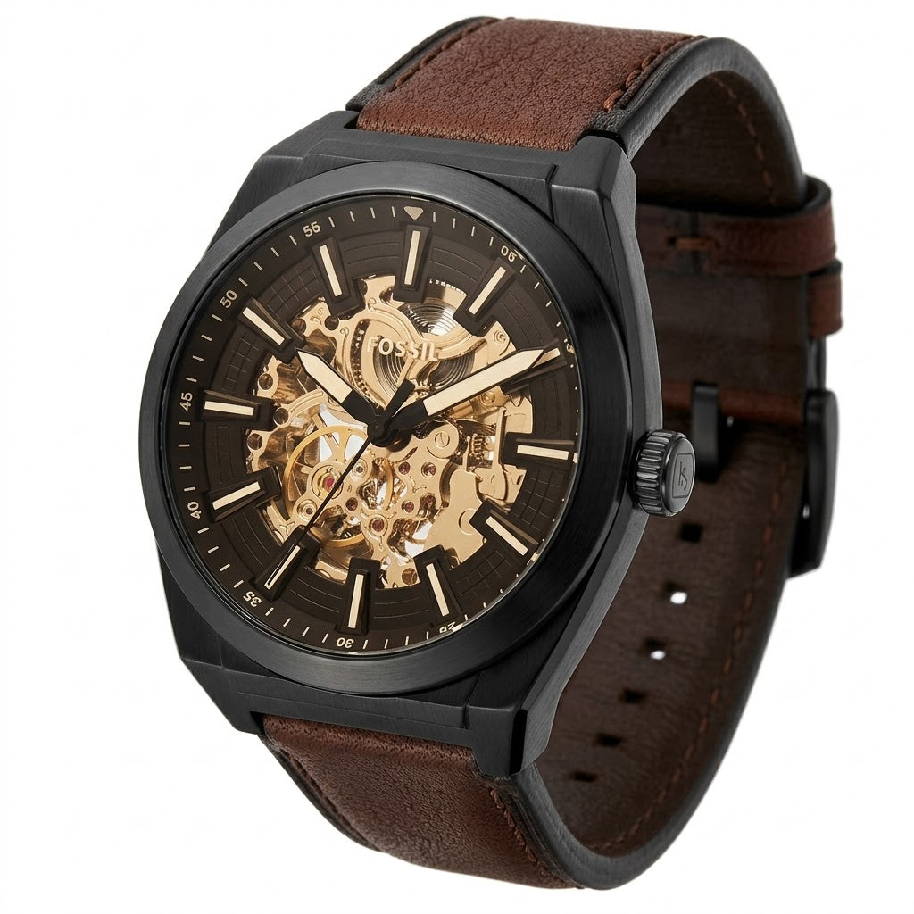 Fossil Everett Black Dial with Luminous Hands and Markers Detail Close-up