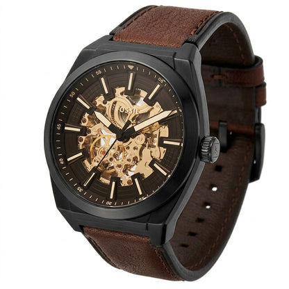 Fossil Everett Black Dial with Luminous Hands and Markers Detail Close-up