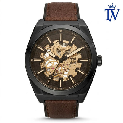 Fossil Everett Automatic ME3207 Smoke Stainless Steel Watch Front View