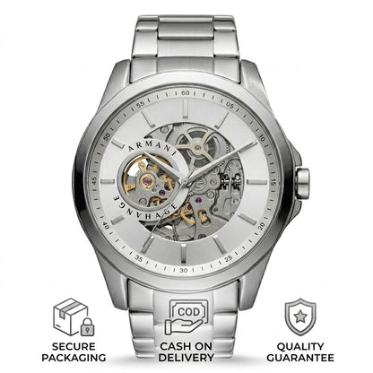 Emporio Armani Silver-Tone Stainless Steel Bracelet and Links Texture