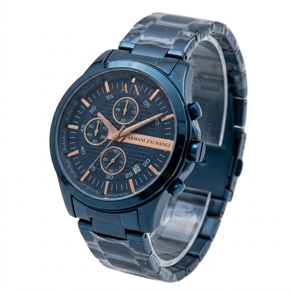 Armani Exchange Blue-Toned Stainless Steel Bracelet and Link Texture Detail