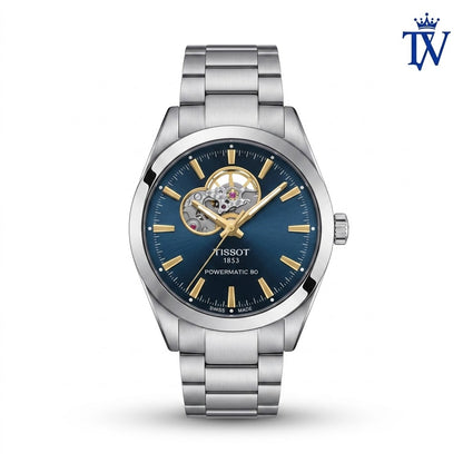 Tissot Gentleman Powermatic 80 Open Heart Blue Dial Watch Front View