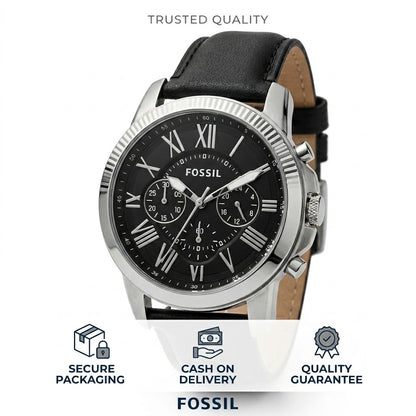 Fossil FS4812 Black Dial with Silver-Tone Roman Numerals Detail Close-up