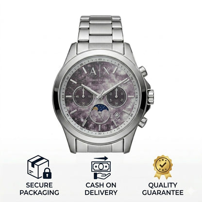 Armani Exchange Stainless Steel Bracelet with Polished Links Texture Detail