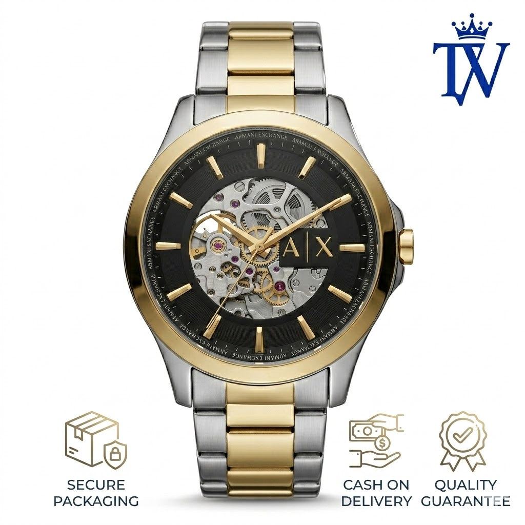Armani Exchange Hampton AX2419 Gold Skeleton Men's Watch Front View