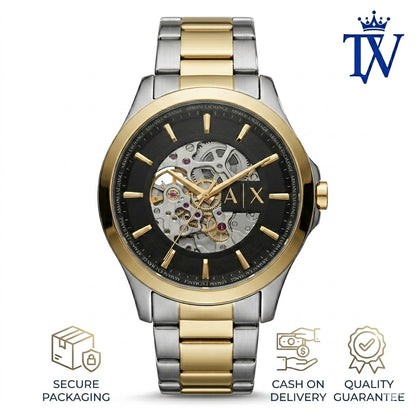 Armani Exchange Hampton AX2419 Gold Skeleton Men's Watch Front View