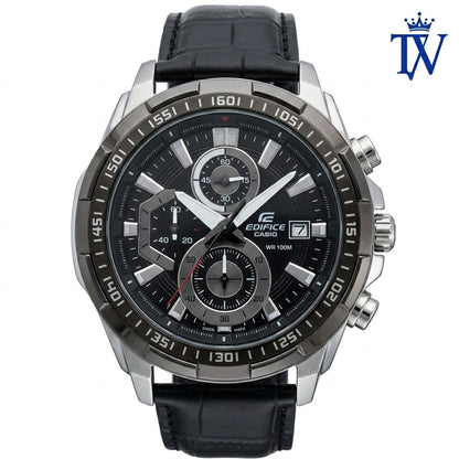 Casio Edifice EFR-539L Men's Chronograph Black Dial Leather Watch Front View