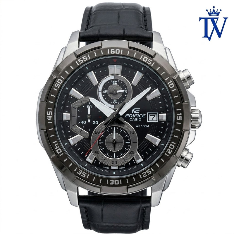 Casio Edifice EFR-539L Men's Chronograph Black Dial Leather Strap - 7A Master Quality