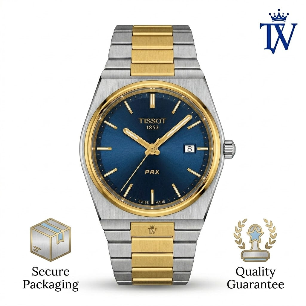 Tissot PRX Gold-Plated Bezel and Stainless Steel Case Detail