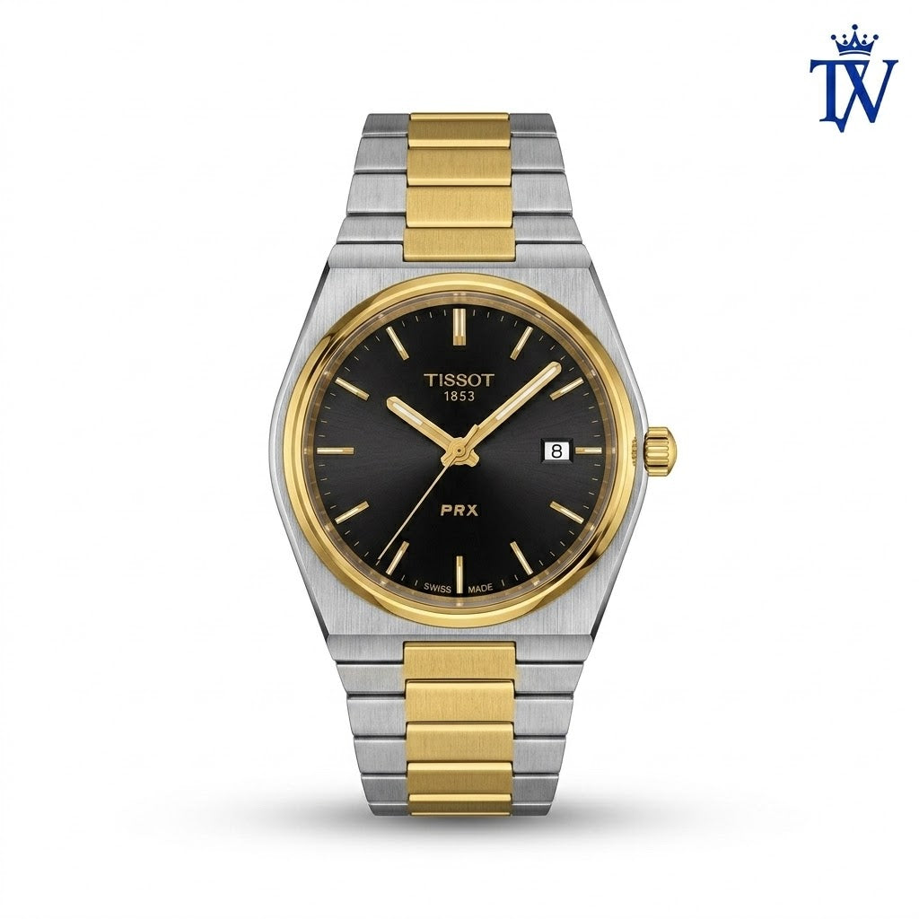 Tissot PRX 40mm Two-Tone Silver and Gold Men's Watch Front View