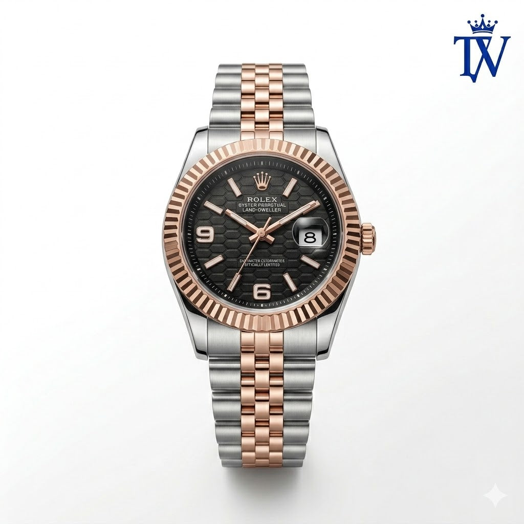 Rolex Inspired Two-Tone Rose Gold and Silver Watch Front View Master Quality
