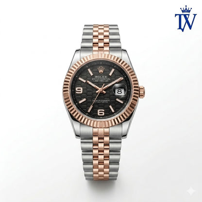 Rolex Inspired Two-Tone Rose Gold and Silver Watch Front View Master Quality