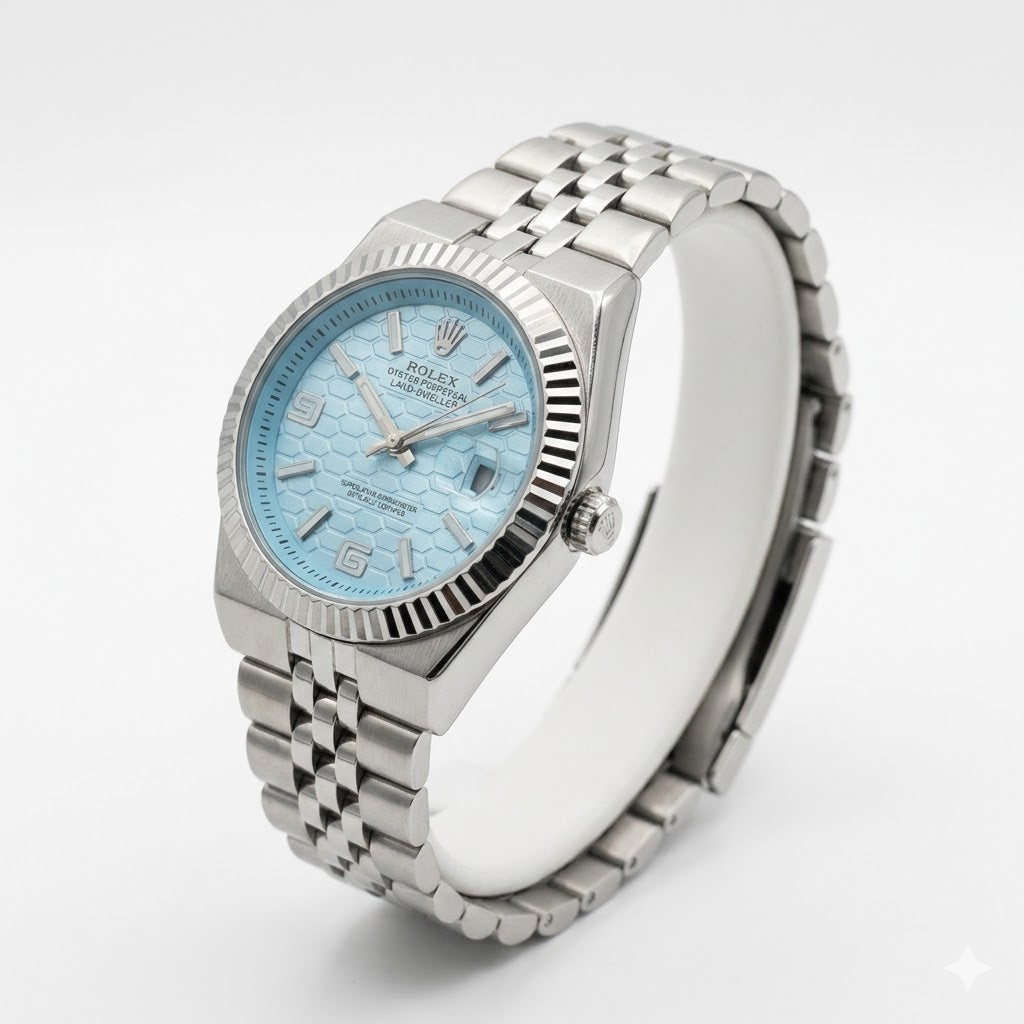 Rolex Ice Blue Dial with Unique 3D Honeycomb Motif Texture Detail