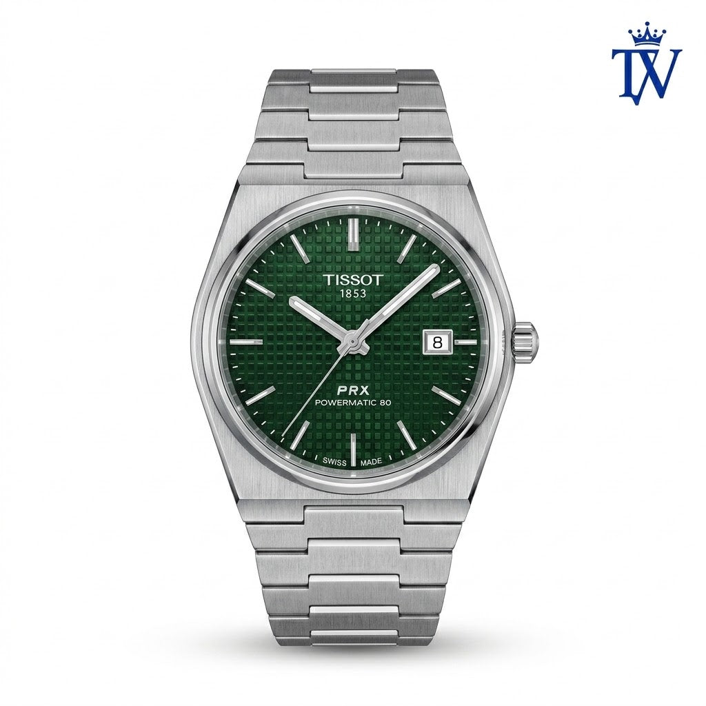 Tissot PRX Powermatic 80 Green Waffle Dial Stainless Steel Watch Front View