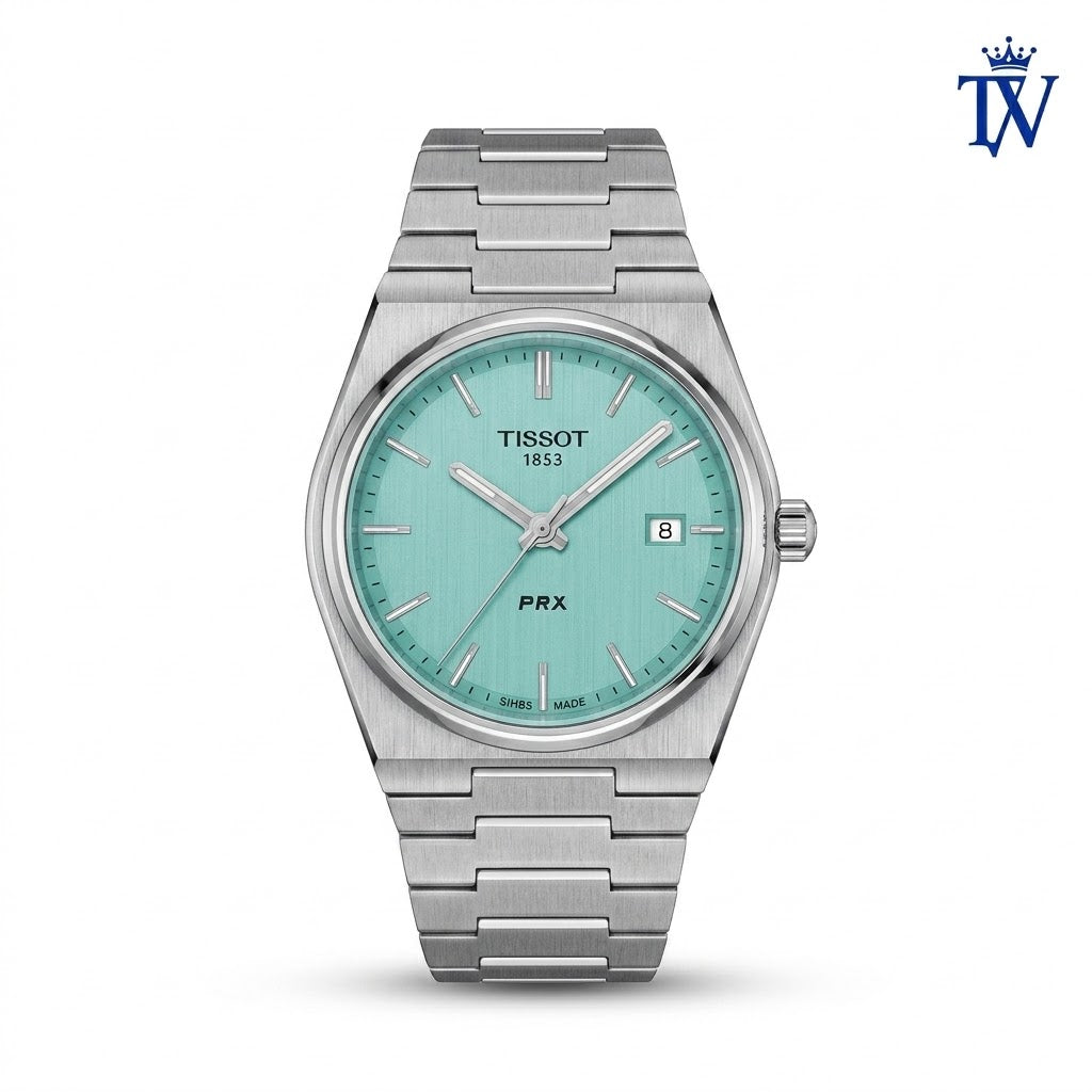 Tissot PRX Light Blue Ice Blue Dial Stainless Steel Watch Front View