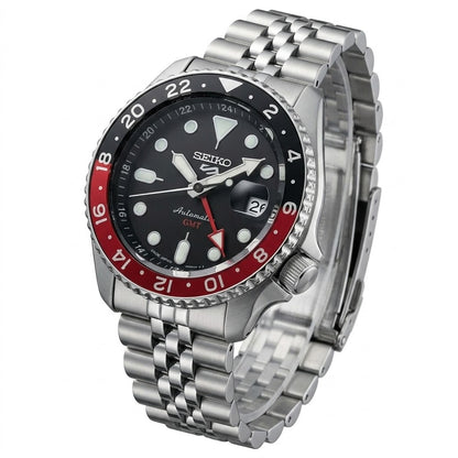 Seiko 5 GMT Silver-Black Stainless Steel Watch | Premium Quality Master Copy