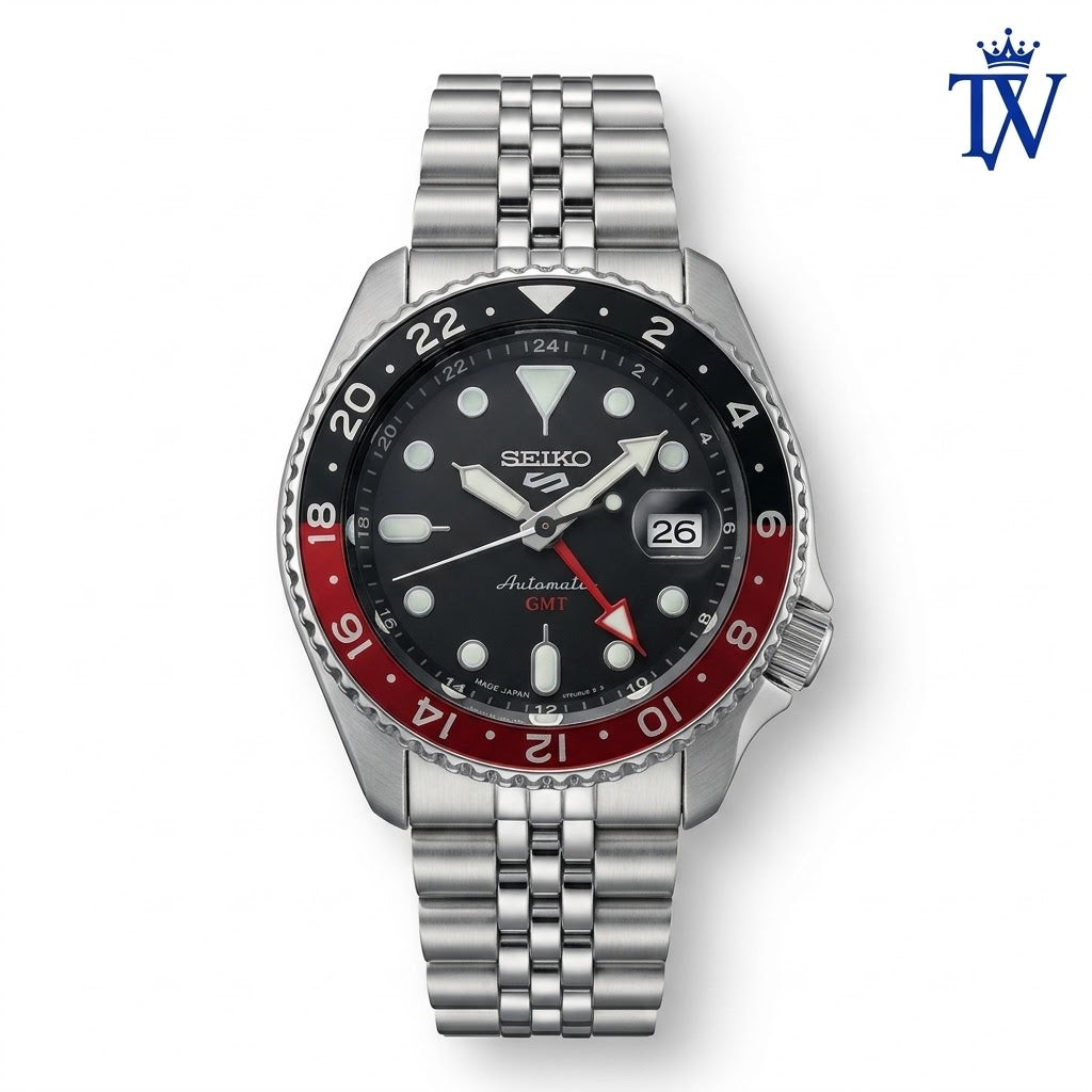 Seiko 5 GMT Silver-Black Stainless Steel Watch | Premium Quality Master Copy
