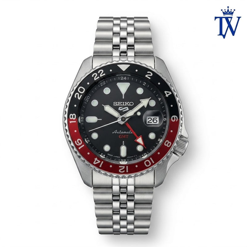 Seiko 5 GMT Silver-Black Stainless Steel Watch | Premium Quality Master Copy