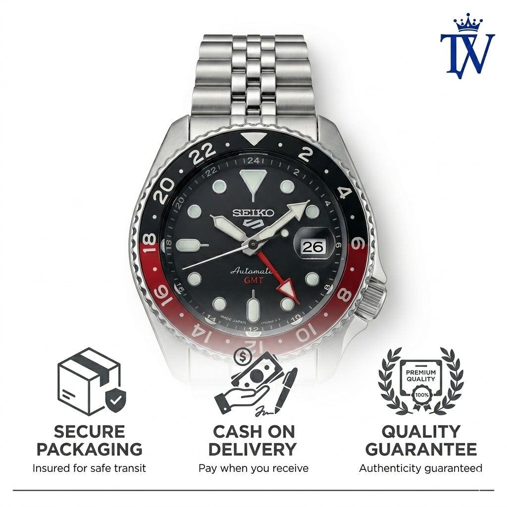 Seiko 5 GMT Silver-Black Stainless Steel Watch | Premium Quality Master Copy