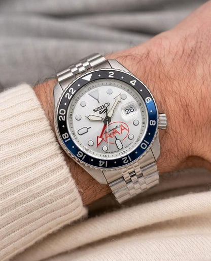 Seiko 5 Sports GMT Stainless Steel Silver-White Watch | Premium Edition