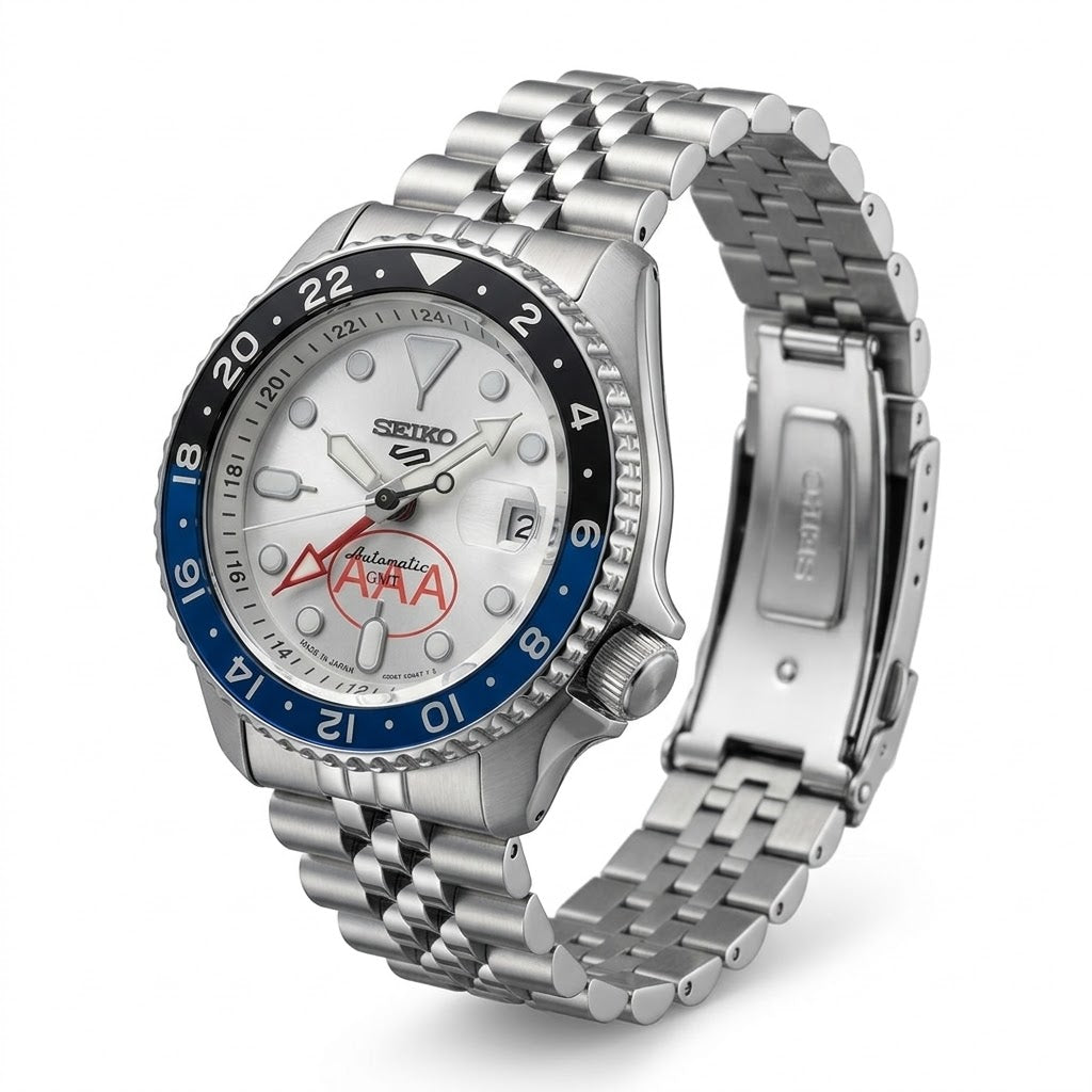 Seiko 5 Sports GMT Stainless Steel Silver-White Watch | Premium Edition
