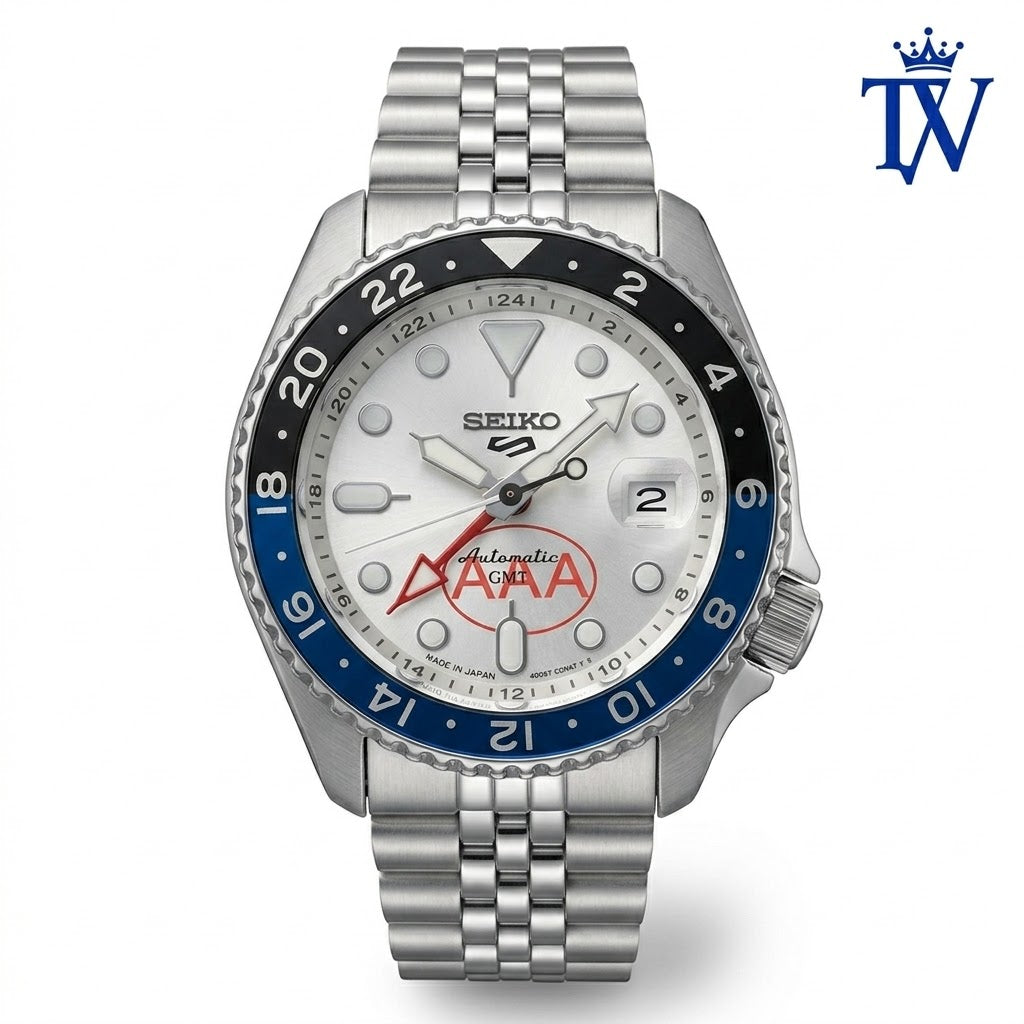 Seiko 5 Sports GMT Stainless Steel Silver-White Watch | Premium Edition
