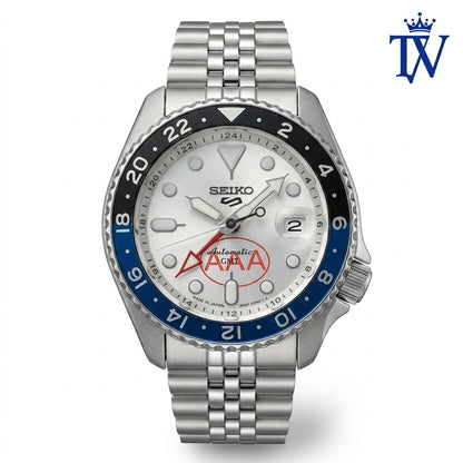 Seiko 5 Sports GMT Stainless Steel Silver-White Watch | Premium Edition
