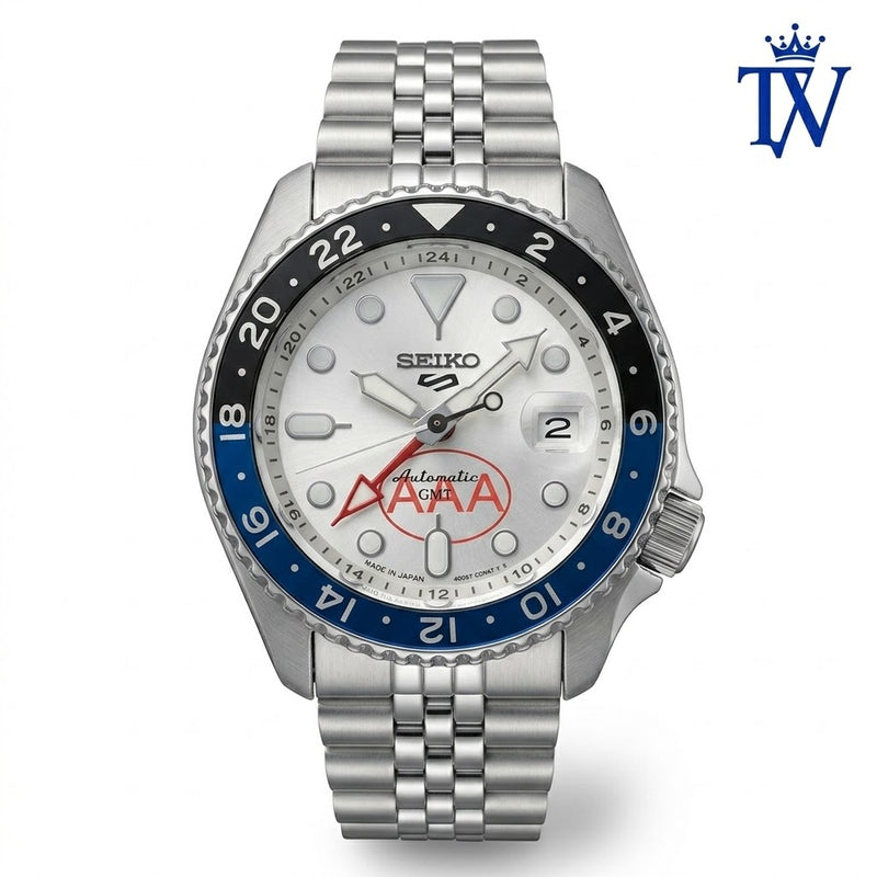 Seiko 5 Sports GMT Stainless Steel Silver-White Watch | Premium Edition