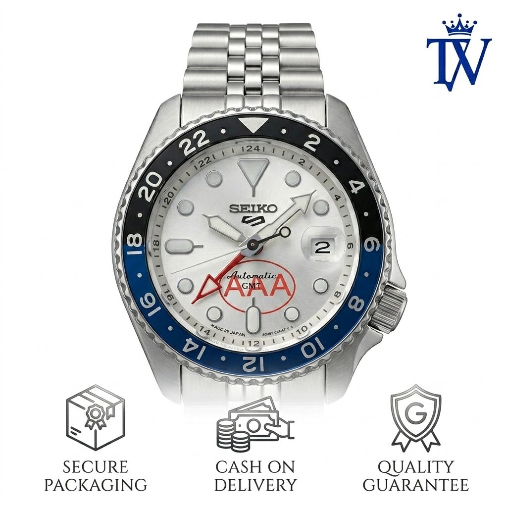 Seiko 5 Sports GMT Stainless Steel Silver-White Watch | Premium Edition