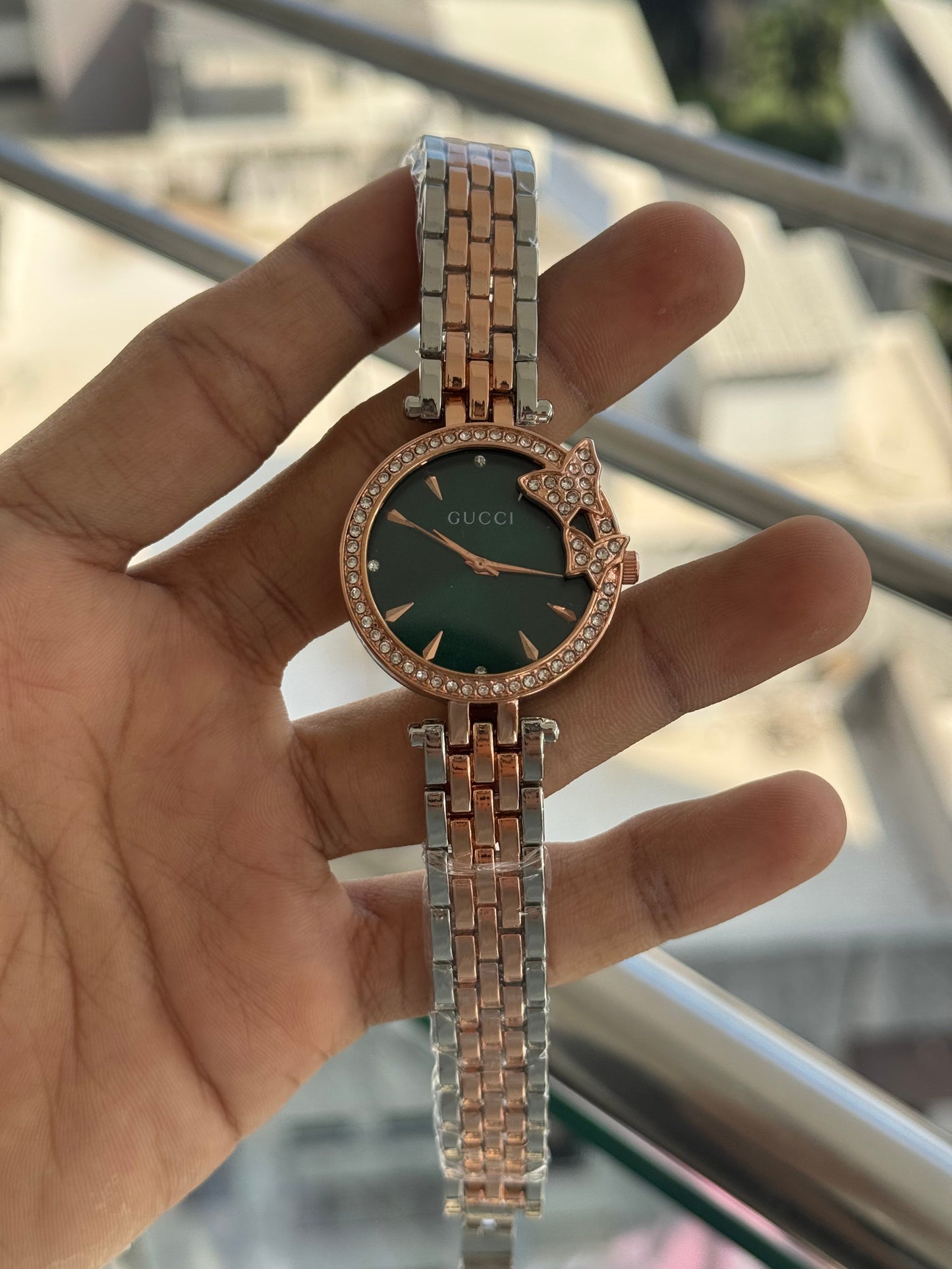 Gucci Diamond Dual Tone Green Dial Premium Watch