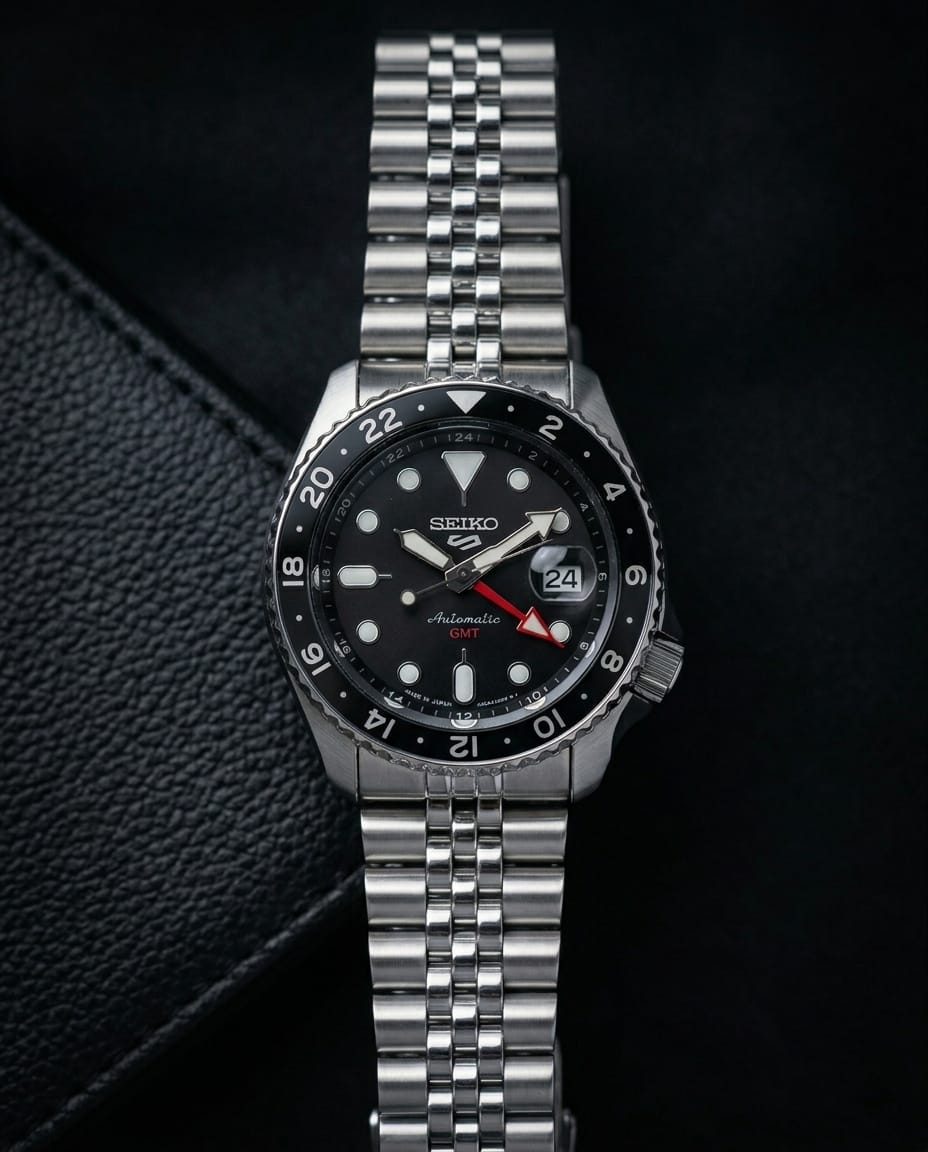 Seiko 5 Sports GMT All Black Stainless Steel Watch | Premium Edition