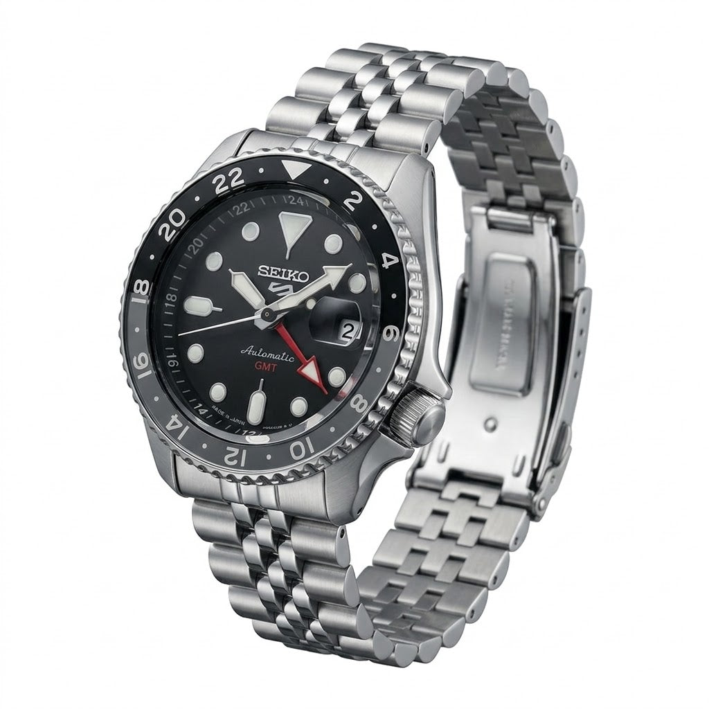 Seiko 5 Sports GMT All Black Stainless Steel Watch | Premium Edition