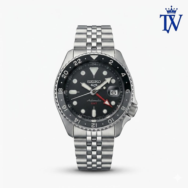 Seiko 5 Sports GMT All Black Stainless Steel Watch | Premium Edition