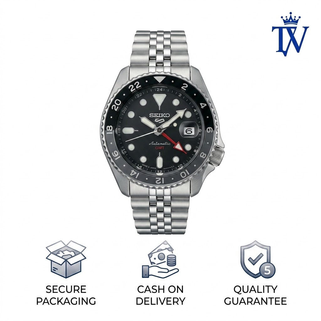 Seiko 5 Sports GMT All Black Stainless Steel Watch | Premium Edition
