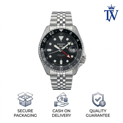 Seiko 5 Sports GMT All Black Stainless Steel Watch | Premium Edition