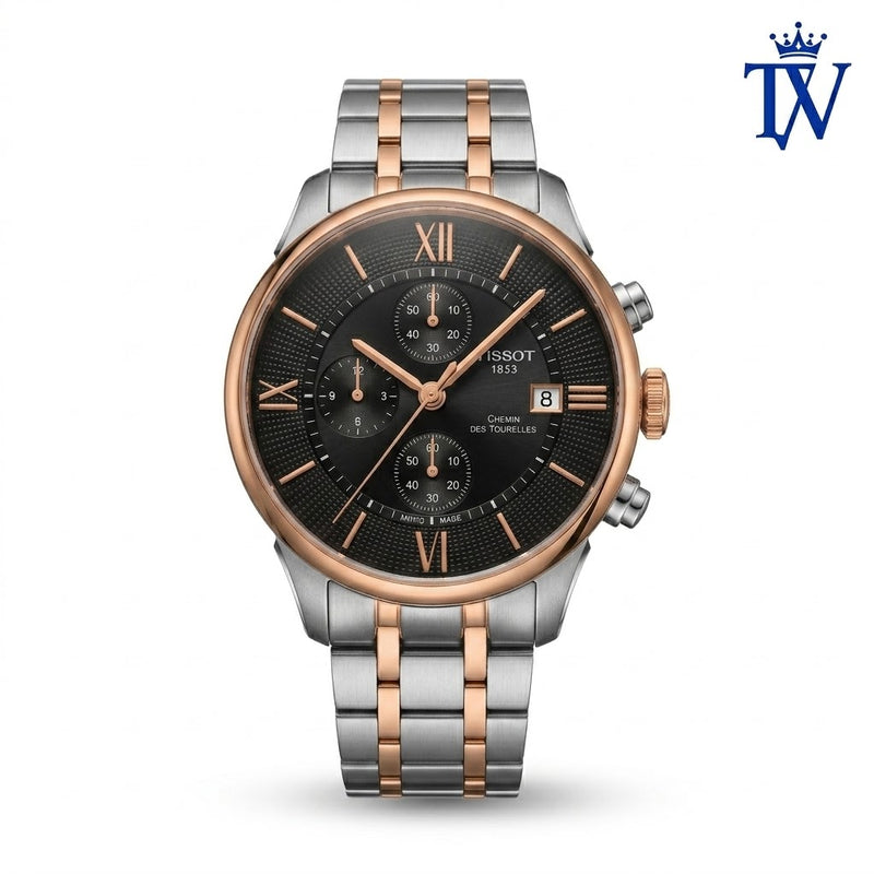Tissot Chemin Des Tourelles 1853 Inspired Chronograph Watch | Black Dial Two-Tone Edition  2.