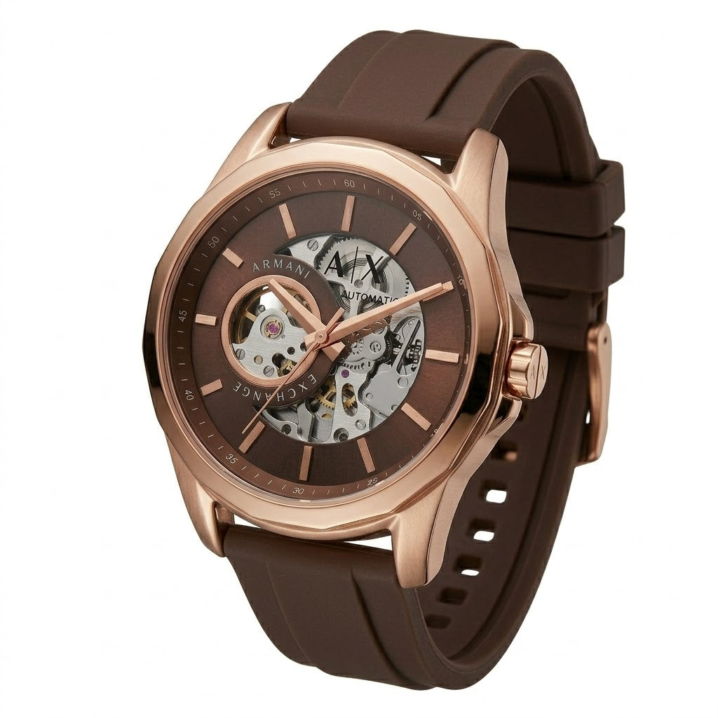 AX Brown Sunray Dial with Open-Heart Skeleton Design Detail
