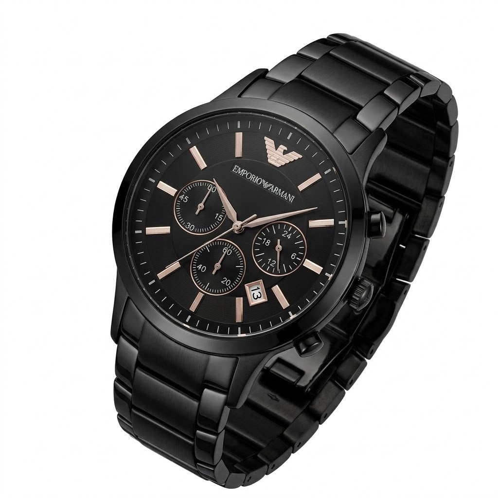 Armani Classic Matte Black Dial and Silver Eagle Logo Detail