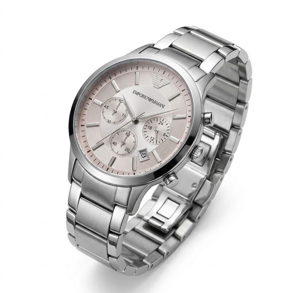 Armani Classic Side Profile with Silver Finish and Branded Crown