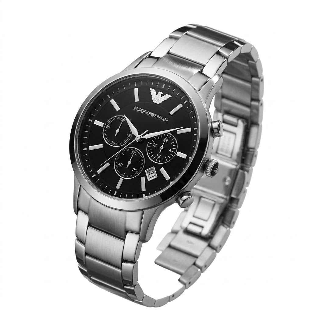 Armani Classic Sunray Black Dial and Silver Eagle Logo Detail