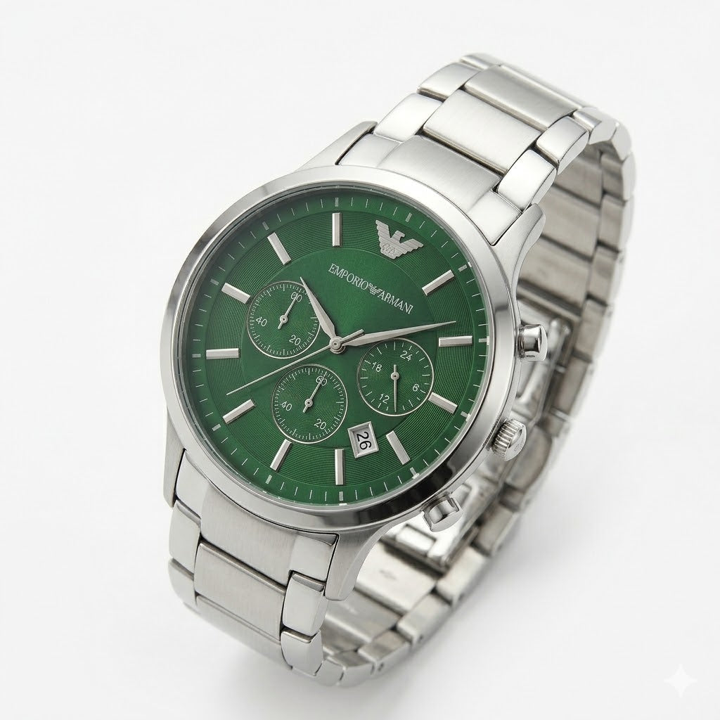 Armani Classic Sunray Emerald Green Dial and Silver Eagle Logo Detail