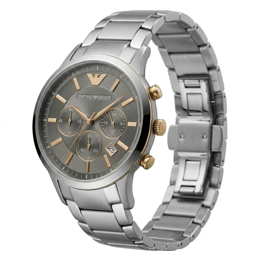 Armani Classic Sunray Grey Dial and Gold Eagle Logo Detail