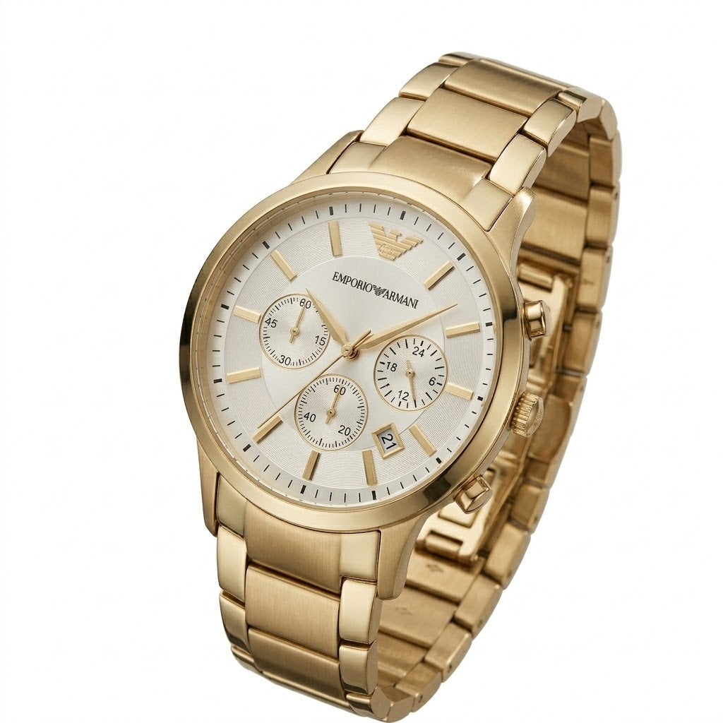 Armani Classic Sunray White Dial and Gold Eagle Logo Detail