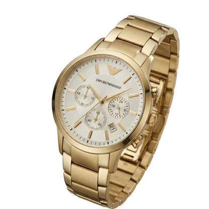 Armani Classic Sunray White Dial and Gold Eagle Logo Detail