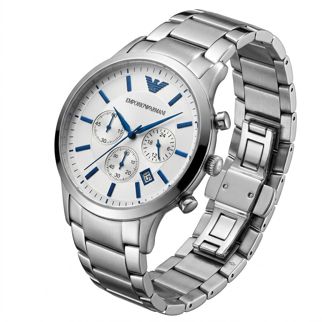 Armani Classic Sunray White Dial and Silver Eagle Logo Detail