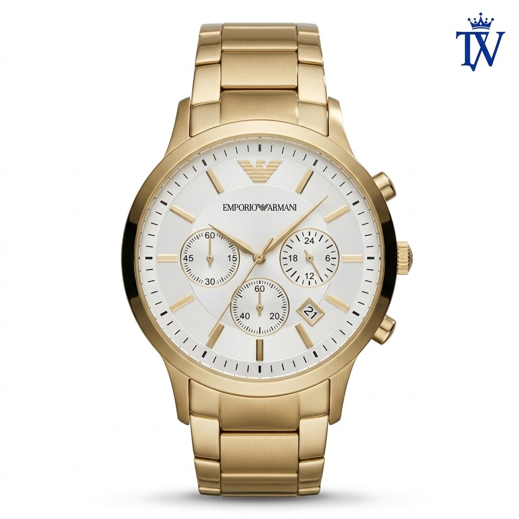 Armani Classic White Dial Gold Steel Watch Front View Master Quality